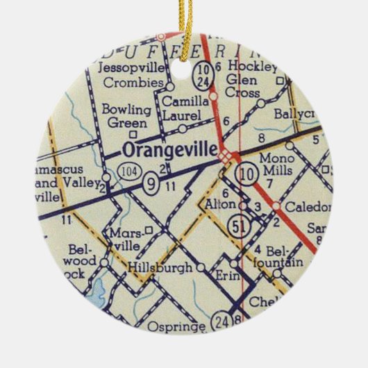 Orangeville op kaart keramisch ornament (Voorkant)