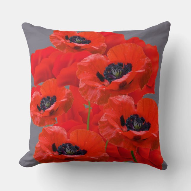 ORANGEY RED ORIENTAL POPPY FLOWERS KUSSEN (Voorkant)