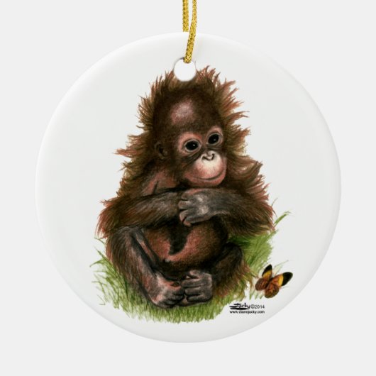 Orangutan Baby en Butterfly Keramisch Ornament (Voorkant)