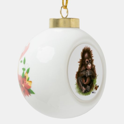 Orangutan Baby en Butterfly Keramische Bal Ornament (Links)