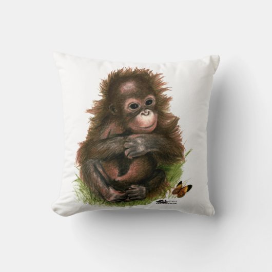 Orangutan Baby en Butterfly Kussen (Voorkant)