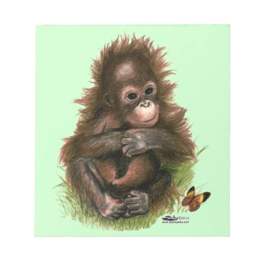 Orangutan Baby en Butterfly Notitieblok (Voorkant)