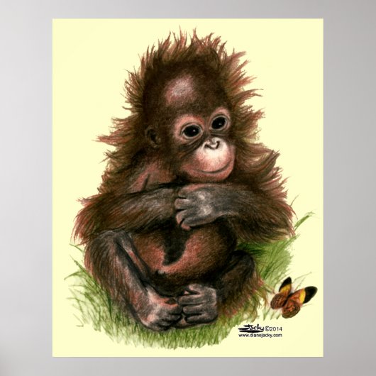 Orangutan Baby en Butterfly Poster (Voorkant)