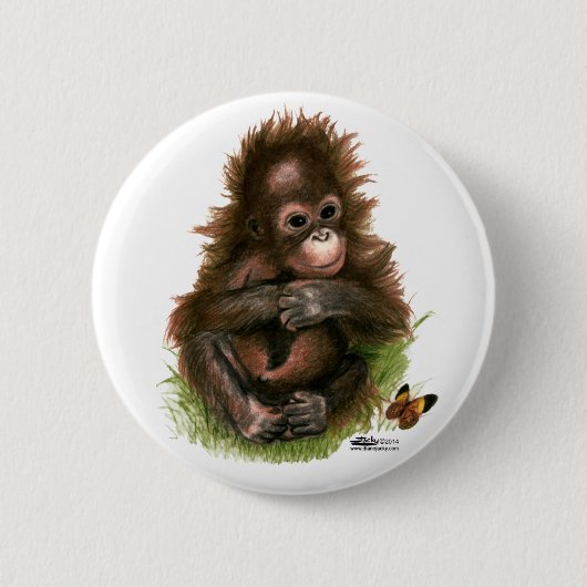 Orangutan Baby en Butterfly Ronde Button 5,7 Cm (Voorkant)