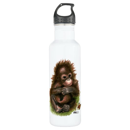 Orangutan Baby en Butterfly Waterfles (Voorkant)
