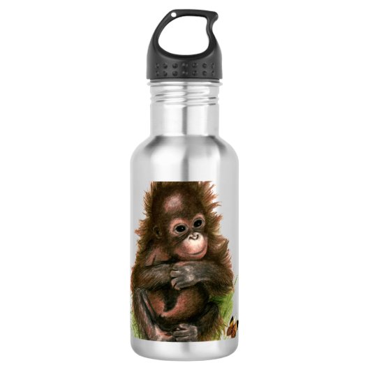 Orangutan Baby en Butterfly Waterfles (Voorkant)