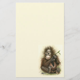 Orangutan Baby met bladeren Briefpapier