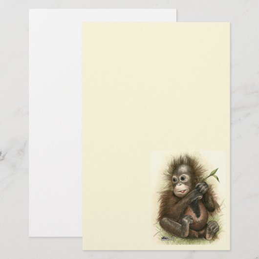Orangutan Baby met bladeren Briefpapier (Voorkant / Achterkant)