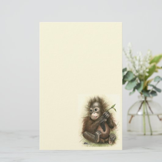 Orangutan Baby met bladeren Briefpapier (Staand voorkant)