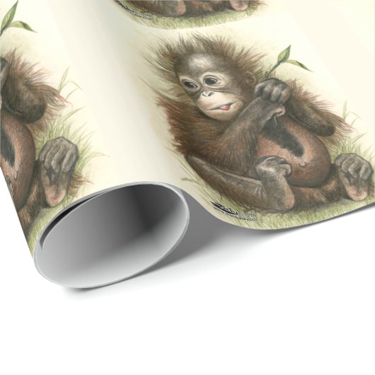 Orangutan Baby met bladeren Cadeaupapier (Rol Hoek)
