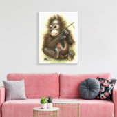 Orangutan Baby met bladeren Canvas Afdruk (Insitu (Woonkamer))