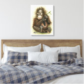 Orangutan Baby met bladeren Canvas Afdruk (Insitu (Slaapkamer))
