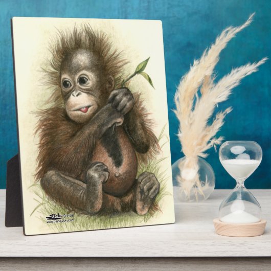 Orangutan Baby met bladeren Fotoplaat (Zijkant)