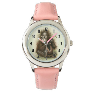 Orangutan Baby met bladeren Horloge