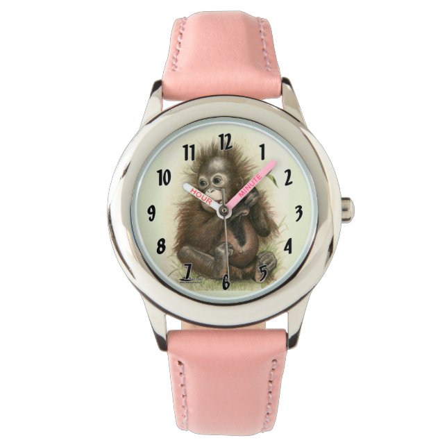 Orangutan Baby met bladeren Horloge (Voorkant)
