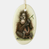 Orangutan Baby met bladeren Keramisch Ornament (Rechts)
