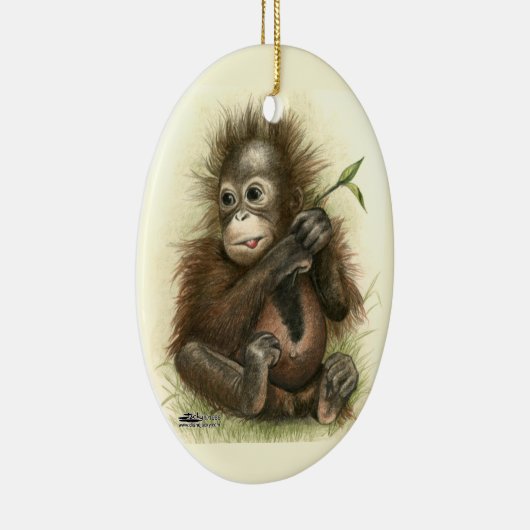 Orangutan Baby met bladeren Keramisch Ornament (Rechts)