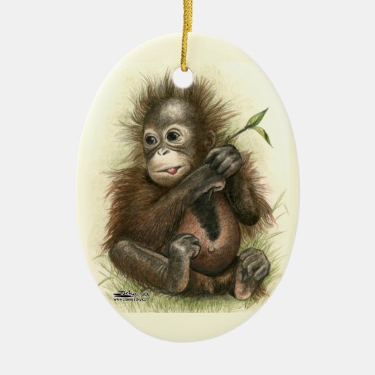 Orangutan Baby met bladeren Keramisch Ornament (Voorkant)