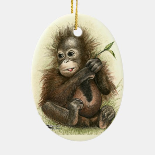 Orangutan Baby met bladeren Keramisch Ornament (Achterkant)