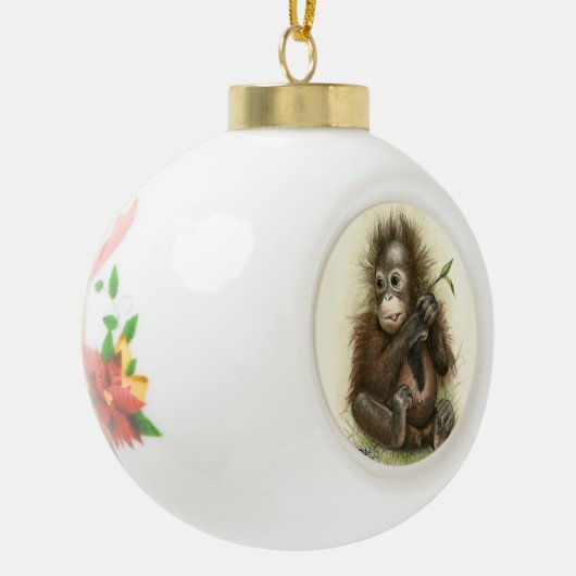 Orangutan Baby met bladeren Keramische Bal Ornament (Links)