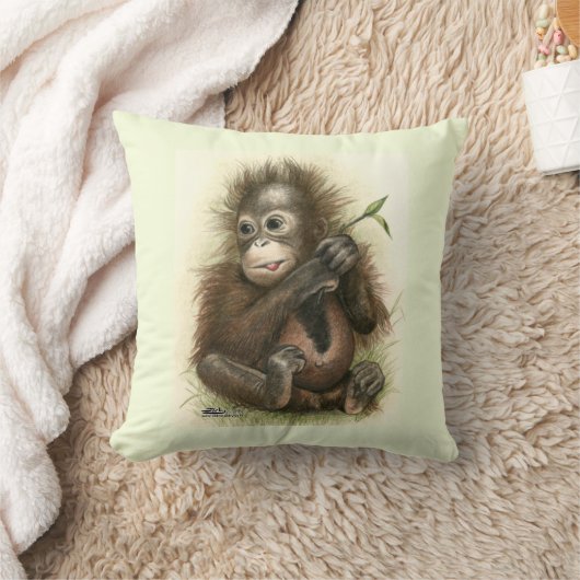 Orangutan Baby met bladeren Kussen (Deken)