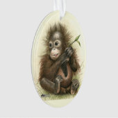 Orangutan Baby met bladeren Ornament (voorkant)