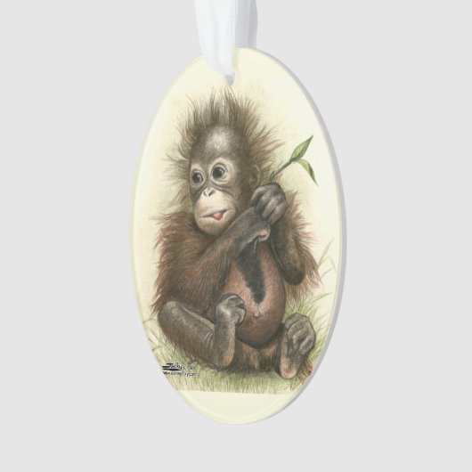 Orangutan Baby met bladeren Ornament (voorkant)