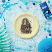 Orangutan Baby met bladeren Papieren Bordje (Feest)