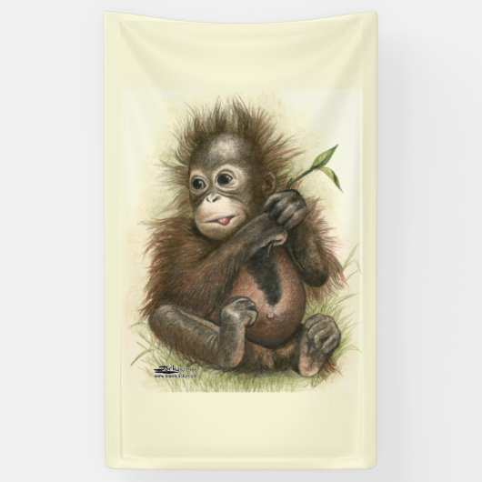 Orangutan Baby met bladeren Spandoek (Verticaal)