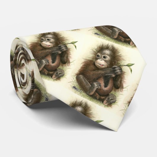 Orangutan Baby met bladeren Stropdas (Opgerold)