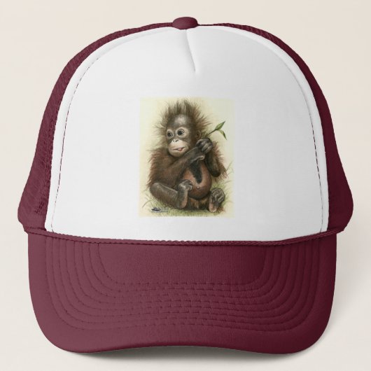Orangutan Baby met bladeren Trucker Pet (Voorkant)