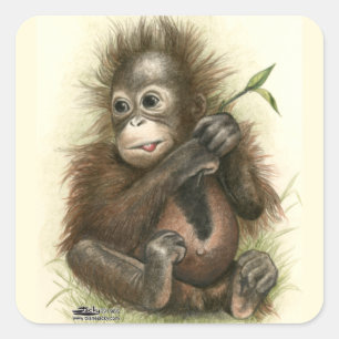Orangutan Baby met bladeren Vierkante Sticker