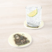 Orangutan Baby met bladeren Zandsteen Onderzetter (Zijkant)