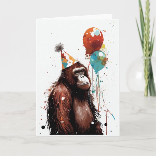 Orangutan Birthday Party Folded Wenskaart Bedankkaart (Voorkant)