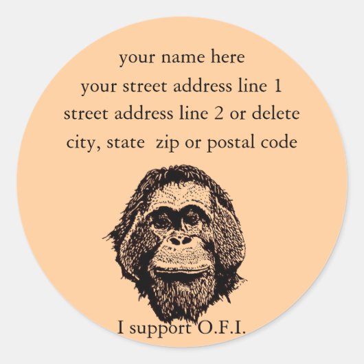 Orangutan Foundation Internationale adresetiketten Ronde Sticker (Voorkant)