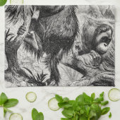  Orangutan Illustration - 1800's aap Theedoek (Gevouwen)