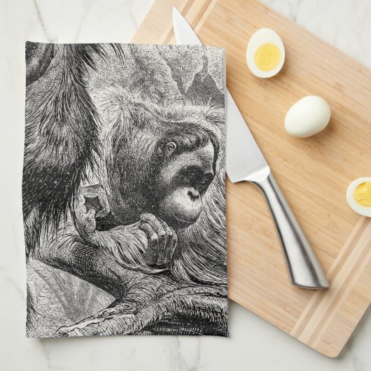  Orangutan Illustration - 1800's aap Theedoek (Quarter Fold)