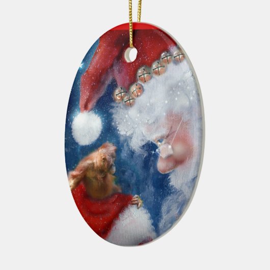Orangutan Kerstmis met Kerstman Keramisch Ornament (Links)