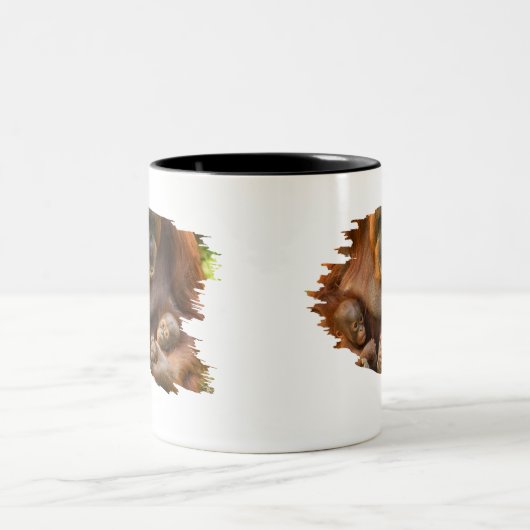 Orangutan Moeder die twee baby's houdt Tweekleurige Koffiemok (Center)