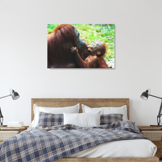 Orangutan Moeder met Baby Canvas Afdruk (Insitu (Slaapkamer))