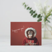Orangutan Santa Gelukkig Nieuwjaar Briefkaart (Staand voorkant)