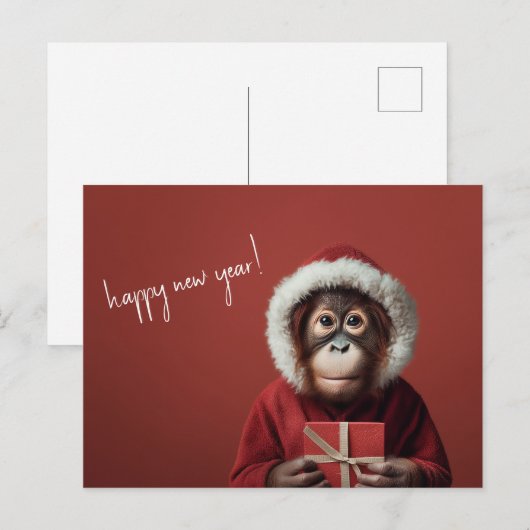 Orangutan Santa Gelukkig Nieuwjaar Briefkaart (Voorkant / Achterkant)
