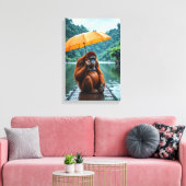 Orangutan with Orange Umbrella Canvas Afdruk (Insitu (Woonkamer))
