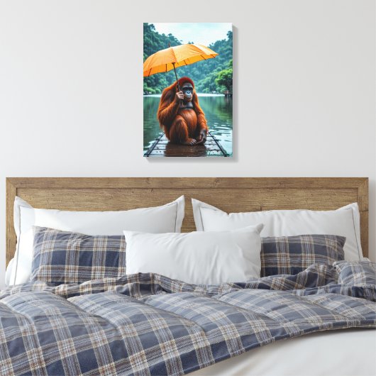Orangutan with Orange Umbrella Canvas Afdruk (Insitu (Slaapkamer))