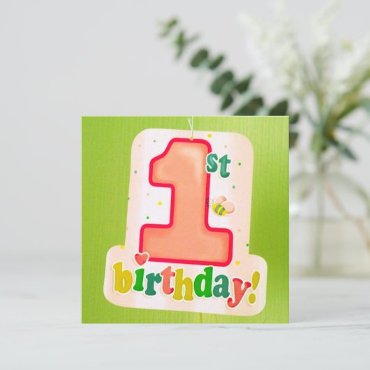 Oranje 1e verjaardag Label op groene deur Kaart (Staand voorkant)