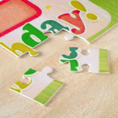 Oranje 1e verjaardag Label op groene deur Legpuzzel (Zijkant)