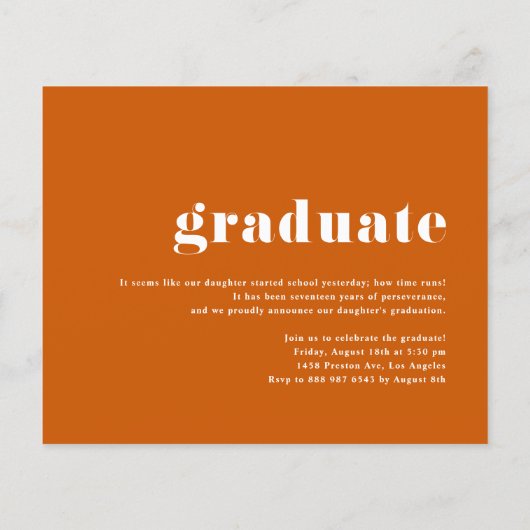 Oranje 2025 Bold Typography Afstuderen Invitation (Achterkant)