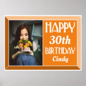 Oranje 30e Art Deco Birthday Foto Poster (Voorkant)