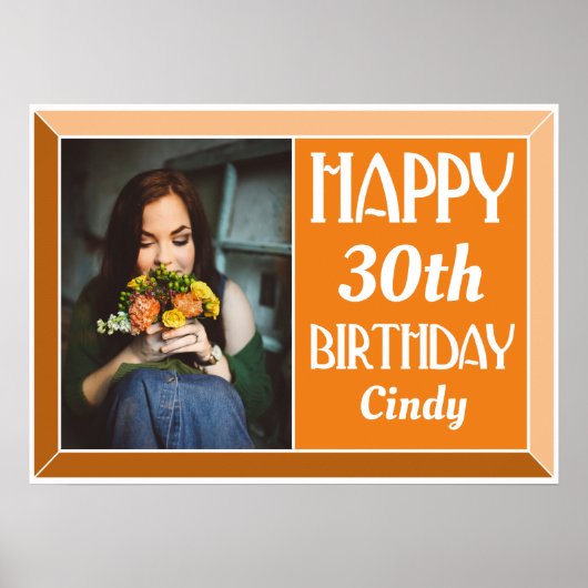 Oranje 30e Art Deco Birthday Foto Poster (Voorkant)