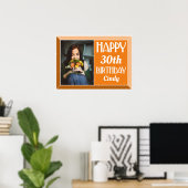 Oranje 30e Art Deco Birthday Foto Poster (Thuiskantoor)